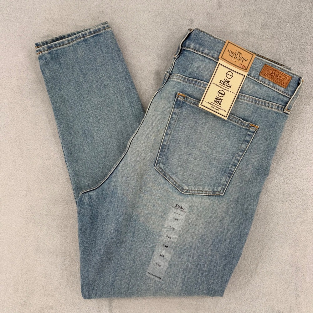 Polo Ralph Lauren High Rise Skinny Strech Jeans Blue Denim Womens 34R NEW